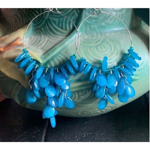 Vintage Shades of Blue Beads Danglers, 3 PAIRS, Unmarked - Picture 1 of 5